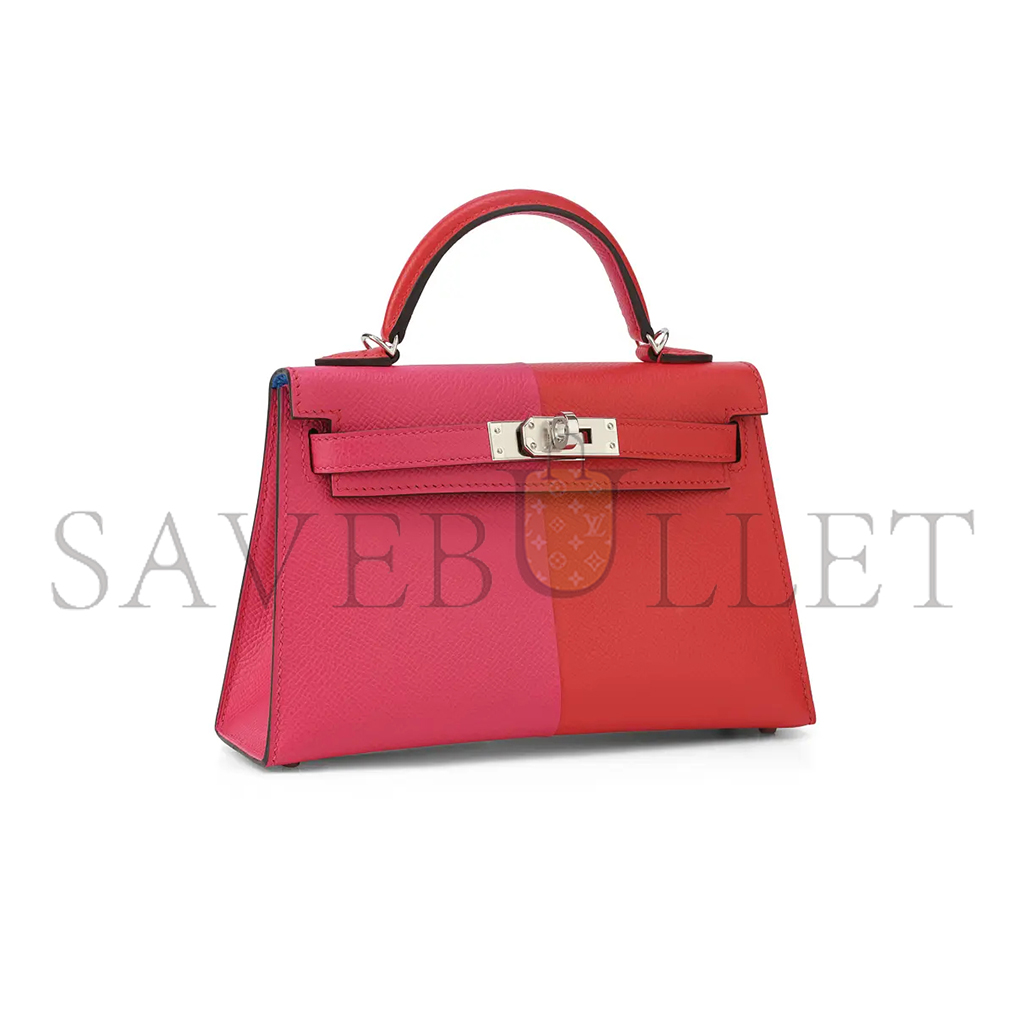 H**mes mini kelly ii red in leather epsom three color combinations (19*12*5.5cm)